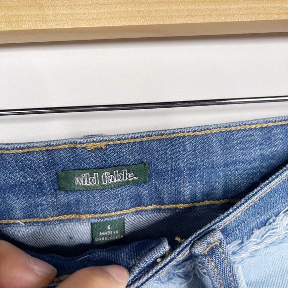 Wild Fable Size 6 Highest Rise Slim Straight Patchwork Denim Jeans Fringe Detail - Picture 8 of 10